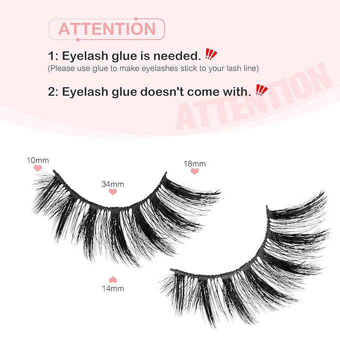Manga Lashes Natural Eyelashes, Spiky False Eyelashes Invisible Band, 6D Cat Eye Lashes Wispy for Cosplay Anime Lashes 8 Pairs