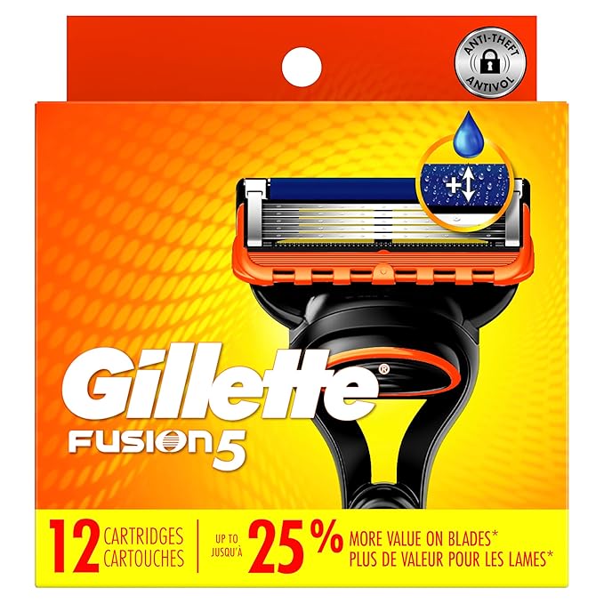 Gillette Fusion5 Razor Blade Refills for men- 12 Count – 5-Bladed with Lubrication Strip and Precision Trimmer