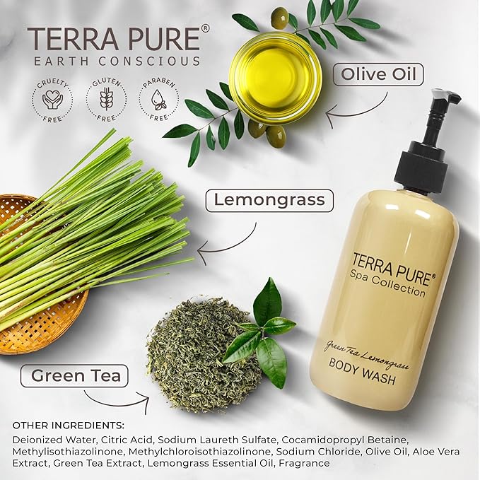 Terra Pure Body Wash | Spa Collection | Hotel Amenities in Pump Bottle | 10.14 oz. / 300 ml (Single Bottle)