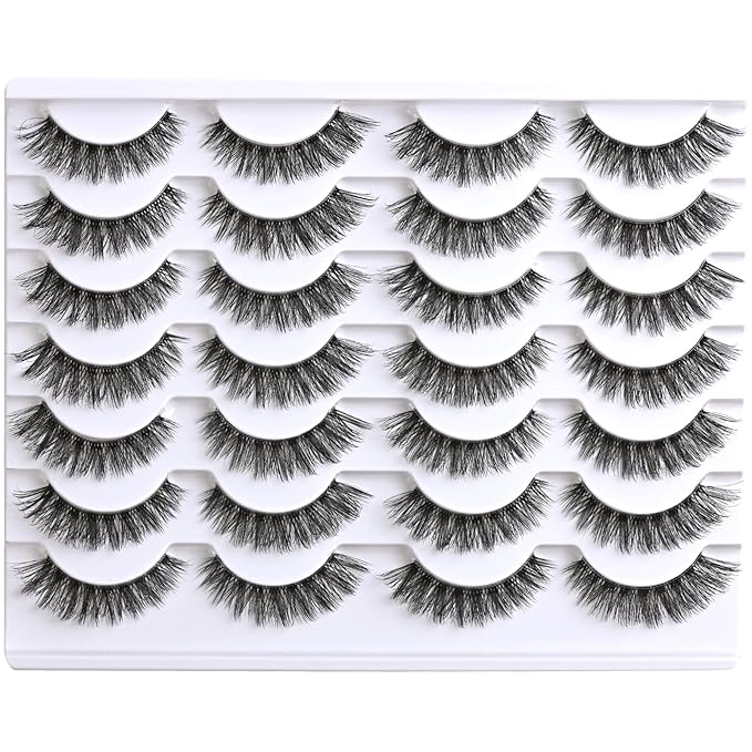 Lashes False Eyelashes Natural Wispy Fake Lash Strips 30D Strip Lash Clusters Cat Eye Volume Mink Eyelash Pack Fluffy Eye Lashes Natural Look Short Cateye Full Pestañas Sets by FenBair