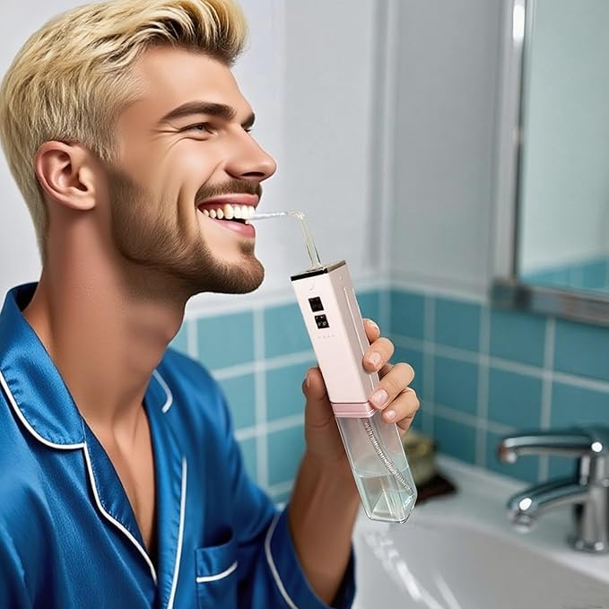 AIDBYIOT Water Flosser & Toothbrush Combo-Portable Dental Oral Irrigator, 4 Nozzles, 2 Brush Heads, Travel Case,IPX7 Waterproof.with Powerful Water Pump, Adjustable Water Pressure,1400 PPM. White