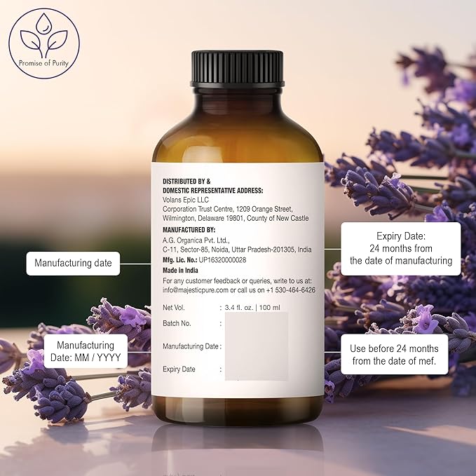 Majestic Pure Essential Oil with Glass Dropper - 100% Pure and Natural - Essential Oils for Diffuser, Aromatherapy, Soap and Candle Making, Lavender Essential Oil, Lavender Oil, 3.4 Fl Oz