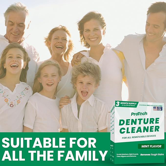 ProTech Retainer Cleaner - 90 - 120 Cleanings (0.23 Per Cleaning) 12 Pack/3 Month Supply - For Clear Aligners, Dentures, Retainers, Mouth Guards & Night Guards - Cleaning Crystals, Mint