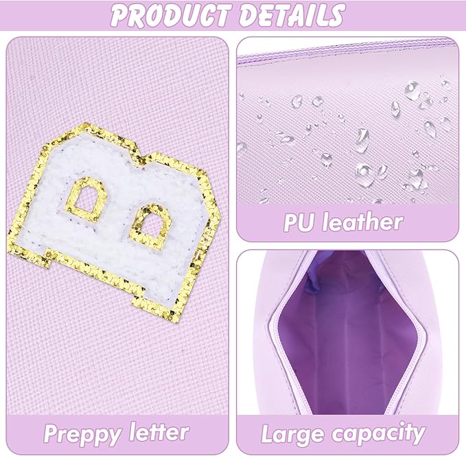 URSKYTOUS Gifts for Girls Initial Makeup Bag Personalized Cosmetic Bag with Zipper Cute Travel Toiletry Bag Waterproof PU Preppy Makeup Pouch Birthday Gift for Teen Girls Women(Purple B)