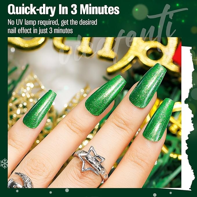 Nail Polish Glitter Green 15ml, Quick Drying Nail Polish Regular Lacquer Aurora Long-Lasting Air Dry Long-Lasting Oil-Base Manicure DIY Salon for Ladies