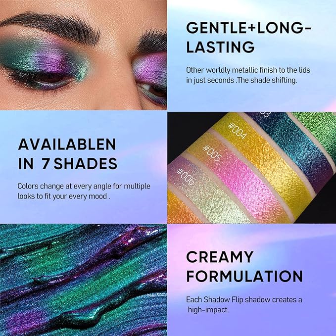 MAKI YIKA Glitter Liquid Eyeshadow Chameleon Metallic Eyeshadow MultiColor Shifting Long Lasting Multichrome Holographic Eye Topper Glitters (#6 Aurora)