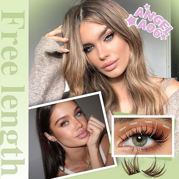 KEYYOU LASH clusters 144Pcs D Curl Angel Eyelash Extension Thick Wispy Natural Band Lash with Waterproof DIY Lash Extension at Home（Angel A06-D-8-18MIX）