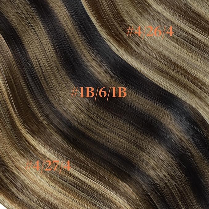 GOO GOO Invisi Edge Clip in Hair Extensions Set, 18inch 140g, 5pcs Injected Seamless PU Clip ins and 2pcs Classical PU Clip ins Virgin Real Human Hair, #(T1B/6) P1B