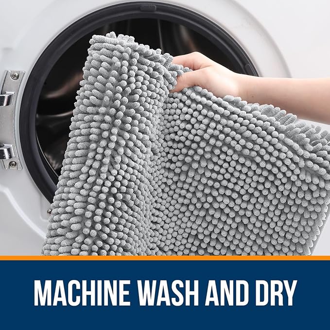 OLANLY Bathroom Rugs 40x32, Extra Soft Absorbent Chenille Bath Rugs, Rubber Backing Quick Dry, Machine Washable Bath Mats for Bathroom Floor, Tub and Shower, Home Decor Accessories, Light Grey