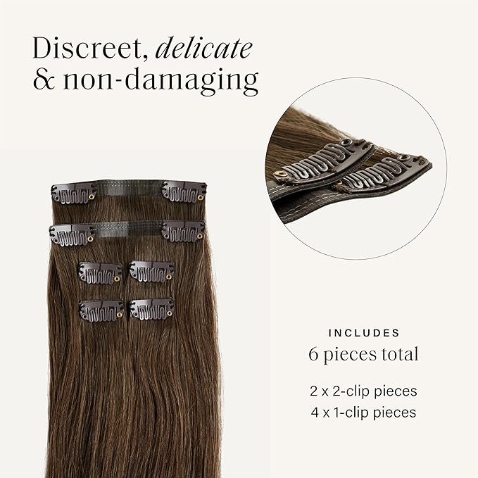Luxy 100% Remy Human Hair Extensions for Thin Hair Thinning Hair Fill-Ins – 6 Seamless Wefts Multi-Dimensional Color Blend - Natural-Looking Volume & Coverage 95 grams 20" Neutral Brown Thinning