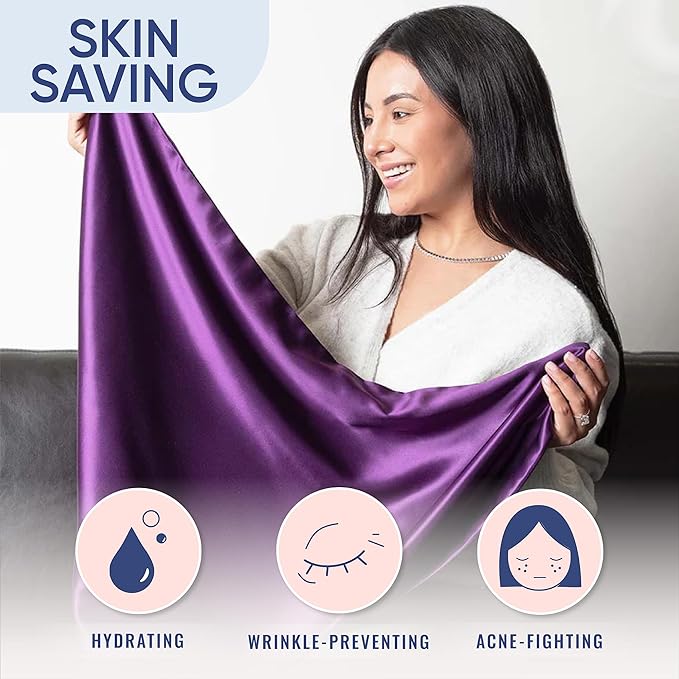 Blissy Silk Pillowcase - 100% Pure Mulberry Silk - 22 Momme 6A High-Grade Fibers - Silk Pillow Cover for Hair & Skin - Regular, Queen & King (Royal Purple, Queen)