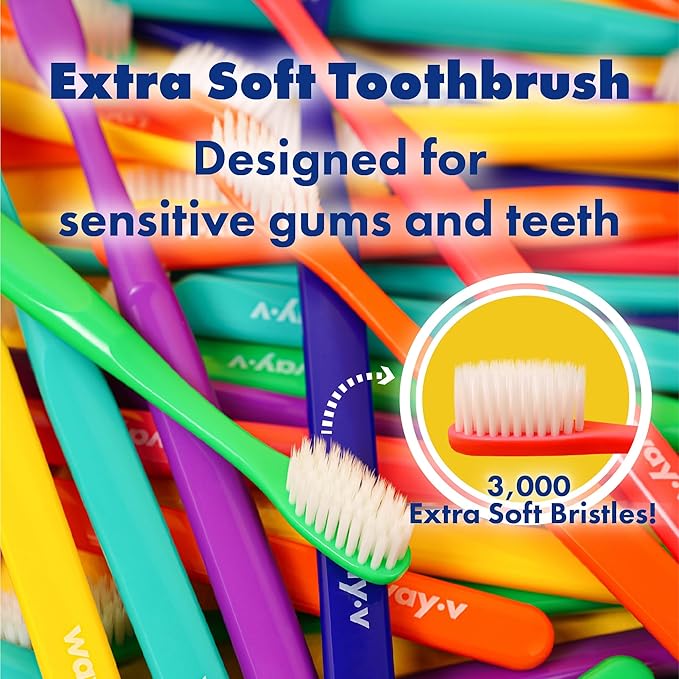 WAY.V Extra Soft Toothbrush Refill for Adults Sensitive Gums and Teeth with Individual Head Covers, 14 Pcs Manual Toothbrushes - Family and Guests - Green (14 Counts, Soft Bristle)
