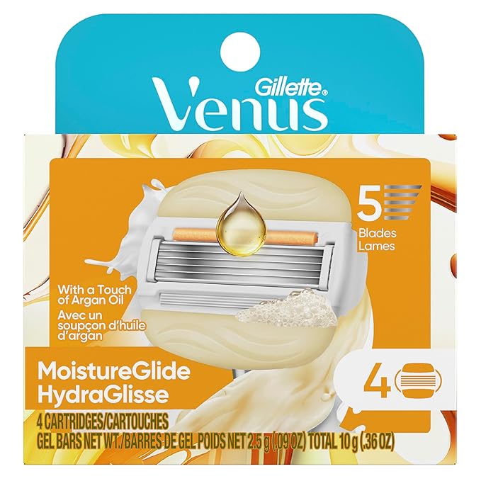 Venus MoistureGlide Women's Razor Blades, With Built-in Shave Gel Bars, 4 Razor Blade Refills, Holiday Gifts for Women