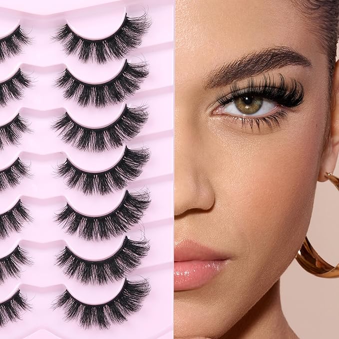 Mink Lashes Flutter Volume False Eyelashes Wispy Strip Fake Eyelashes Cat Eye Lashes Thick 20MM Long False Lashes 7 Pairs Pack Natural Look