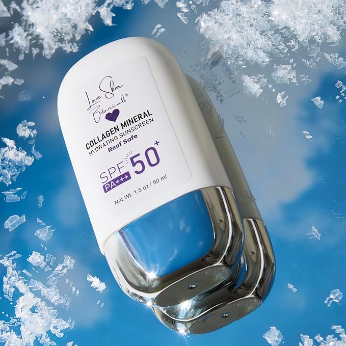Love Skin Botanicals Collagen Mineral Sunscreen SPF 50 PA+++ – Clear-No Tint | 100% Mineral, Reef-Safe, Chemical-Free, Unscented, Daily Face Sunscreen