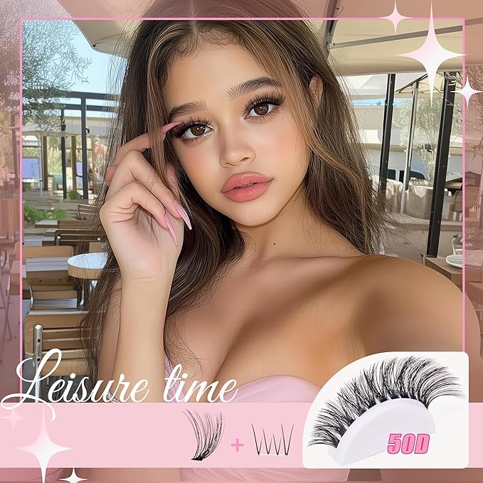 Lash Clusters 9-16mm with 5-7mm Bottom Lashes D Curl 30D 40D 50D 60D Fluffy Wispy EyeLash Clusters - DIY Eyelash Extension Individual lash lift kit No Adhesives Included