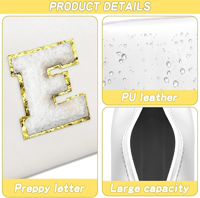 URSKYTOUS Gifts for Girls Initial Makeup Bag Personalized Cosmetic Bag with Zipper Cute Travel Toiletry Bags Waterproof PU Preppy Makeup Pouch Birthday Gift for Teen Girls Women(White E)