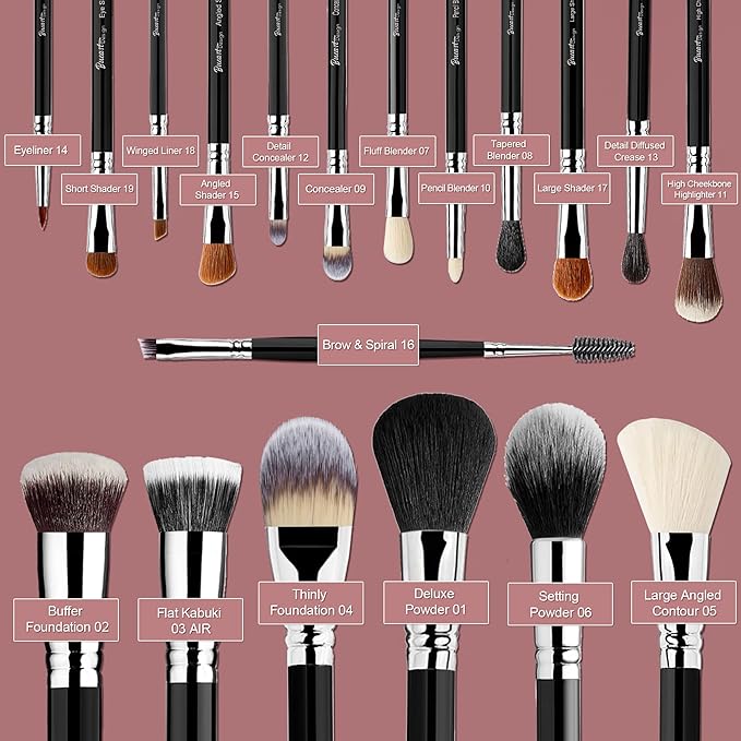 Bueart Design 19Pcs Professional Makeup Brush Set with Holder Case,Premium Synthetic Hair Brushes for Foundation, Blush,Powder,Bronzer,Cream,Concealer,Eye shadow,Contour for Make up