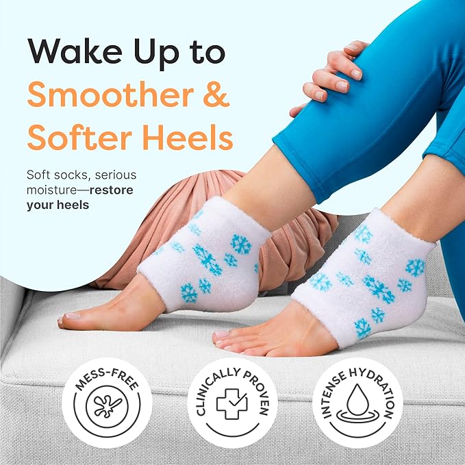 ZenToes Moisturizing Socks for Cracked Heel Treatment, Vitamin E, Olive Oil and Jojoba Oil Infused Heel Socks, Galentines Day Gifts, Self Care Gifts for Women (White & Blue Snowflake, Regular)