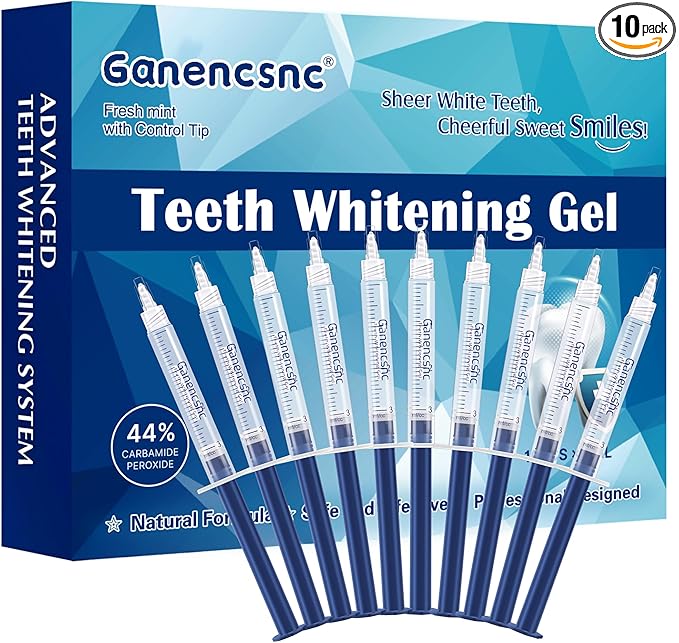 44% Ganencsnc 10 Syringes (3ml) - Teeth Whitening Gel Refills - Strong 44% Carbamide Peroxide Formula - Compatible with Teeth whitening Kit-Teeth Whitener for Coffee & Wine Stains