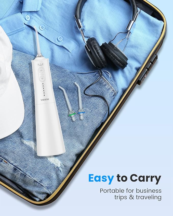 VIMMK Water Flosser, Cordless Water Dental Flosser, 9 Jet Tips 5 Modes 300ML IPX7 Waterproof, Portable Rechargeable Oral Irrigator for Home Travel - Gums, Orthodontic, Braces Care - Black (White)