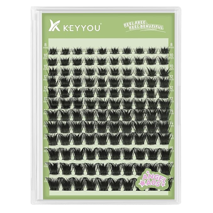 KEYYOU LASH clusters 144Pcs D Curl Angel Eyelash Extension Thick Wispy Natural Band Lash with Waterproof DIY Lash Extension at Home（Angel A05-D-8-18MIX）