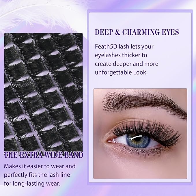 B&Q Lash Clusters Fluffy Wispy Voluminous - 132 PCS Feath5D 06 Layered Individual Cluster Lashes, Feathered Lightweight Eyelash Extensions in 8-18mm, Waterproof False Lashes