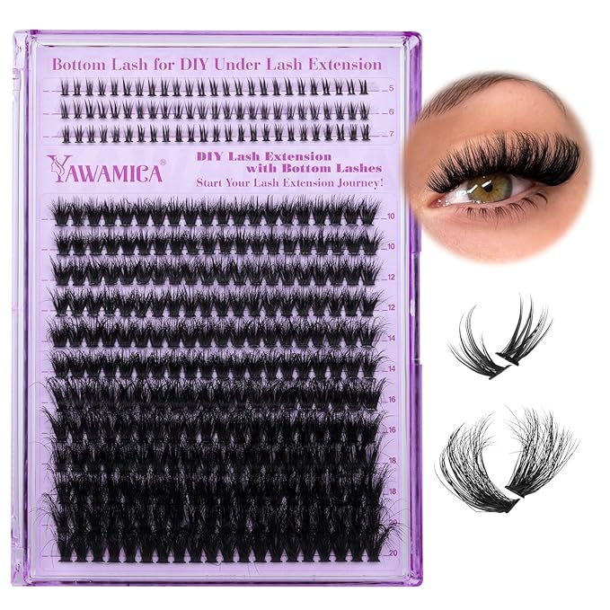 Yawamica Cluster Eyelash Extensions Fluffier Lash Clusters with Bottom Lashes 200D Volume Individual Lashes 315pcs Wispy Eyelash Clusters 10-20mm DIY Lash Extension at Home