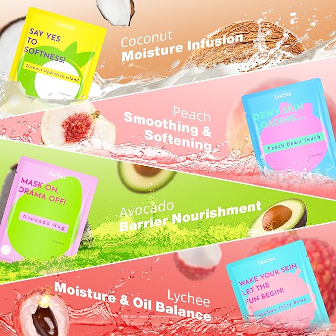 ZealSea Clean Beauty Face Masks Skincare, Minimalism 15 Ingredients Sheet Mask, Dopamine Color Design Facial Mask, Sleepover & Slumber Spa Party Supplies, Women Teen Girl Gifts Trendy Stuff, 21 Pack