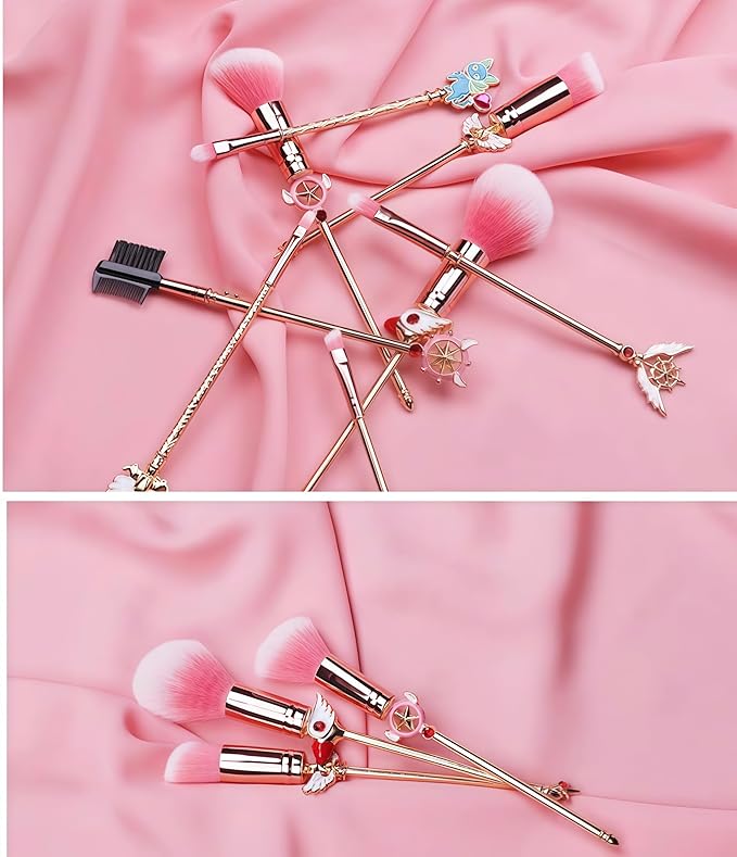 Cartoon Makeup Brush for Girls,Cute Anime 8pcs Foundation Blush Powder Eyeshadow Lip Eyebrow Potter Brushes Set with Metal Handle for Teens Kids Women Present Christmas