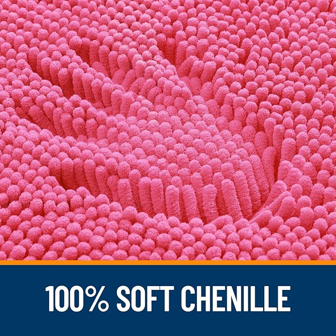 OLANLY Bathroom Rugs 30x20, Extra Soft Absorbent Chenille Bath Rugs, Rubber Backing Quick Dry, Machine Washable Bath Mats for Bathroom Floor, Tub and Shower, Home Decor Accessories, Hot Pink