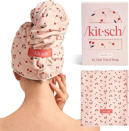 Kitsch XL Microfiber Hair Towel Wrap for Women - Microfiber Towel, Super Absorbent, Quick Dry, Anti-Frizz - for Long & Short Hairs, Turbans for Women