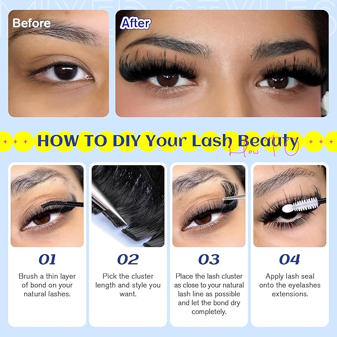Lash Clusters Long Eyelash Clusters 20+22+24mm Lash Extension 300D Thick Individual Lashes Clusters Mega Volume Cluster Eyelash Extensions Soft Mink False Eyelashes Clusters Dramatic by calphdiar