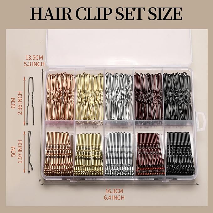 YGDZ 400 Counts Bobby Pins Bun Hair Pins Set, 2inch Bobby Pins for Women, 2.36inch U Shaped Hair Pins for Buns, 5 Colors Brown Blonde Black Hair Accessories for Hair Styling