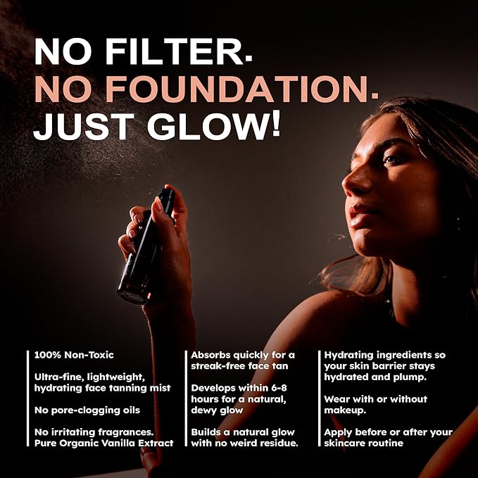 Elan Pure Face Tanning Mist, Organic Ingredients, Sunless Self Tanner, Bronzing, Hydrating, Streak-Free, Long Lasting Glow