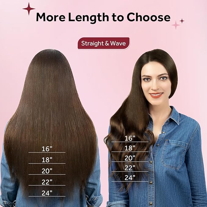 Clip in Hair Extensions Real Human Hair, 100% Remy Chocolate Brown Hair Extensions for Long Hair, Tangle-free&Shedding-free, #4 24Inch 120G 7PCS
