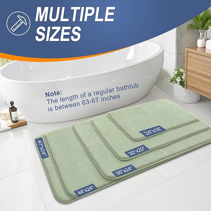 OLANLY Thick Memory Foam Bath Mat Rug 40x24, Extra Soft Absorbent Bathroom Rug, Quick Dry Bath Mats, Non-Slip, Machine Washable Carpet for Bathroom, Tub and Shower, Home Decor Accessories, Sage Green