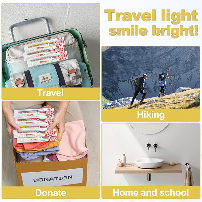 50 Pack Disposable Toothbrushes with Toothpaste and Comb for Homeless Individually Wrapped-Suitable for Hotel,Air Bnb,Shelter/Homeless/Nursing Home/Charity(（50 pcs）)