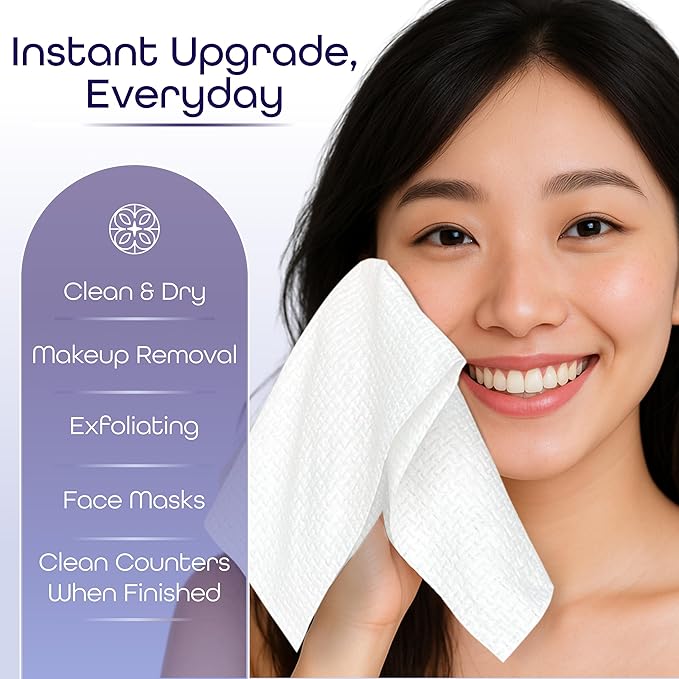 Disposable Face Towels XL – Ultra Soft, Clean, Odor-Free Dry Towelettes for Skincare & Makeup Removal Wipes, Plant-Based, Gentle for Sensitive Skin, 50 Count