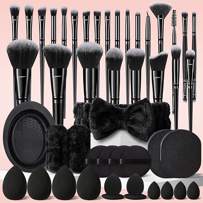 HGHDBT 47Pcs Black Makeup Brushes Set Professional Makeup Kit Multi-functional Makeup Tool Set with Facial Makeup Accessories, Foundation Makeup Brush Kit Eye and Face Make up Brushes & Tools
