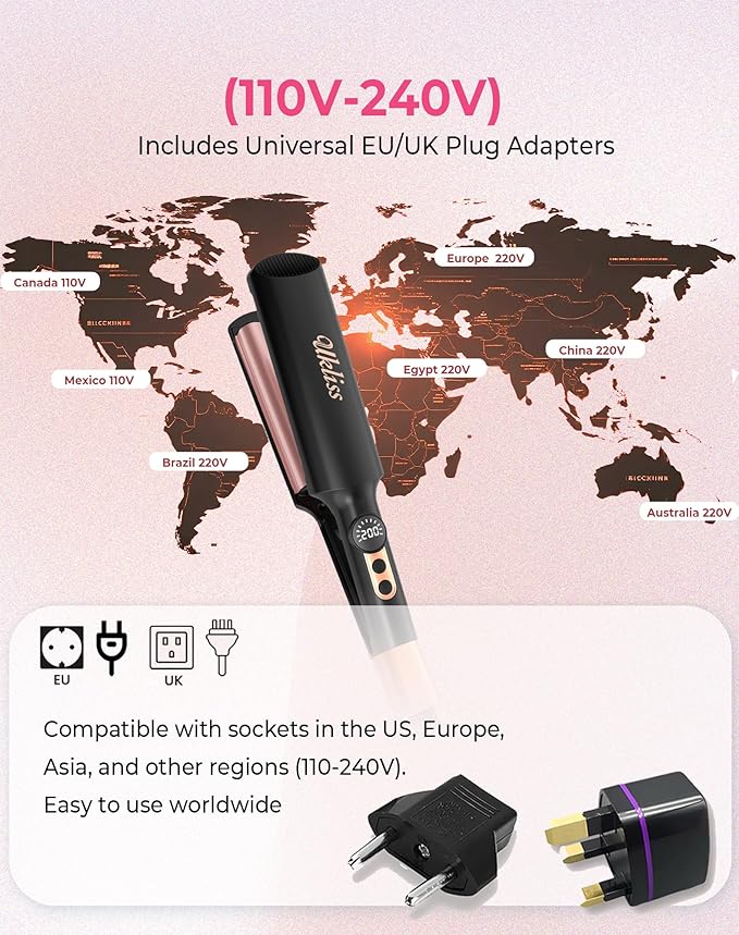 Mini Waver Hair Tool Crimper for Women Short Hair 0.4 inch Travel Double Barrel Small S Waver Ceramic Curling Iron (110-240V) Dual Voltage with 5 Temps, Anti-scalding (Black with EU/UK Plug Adapter)