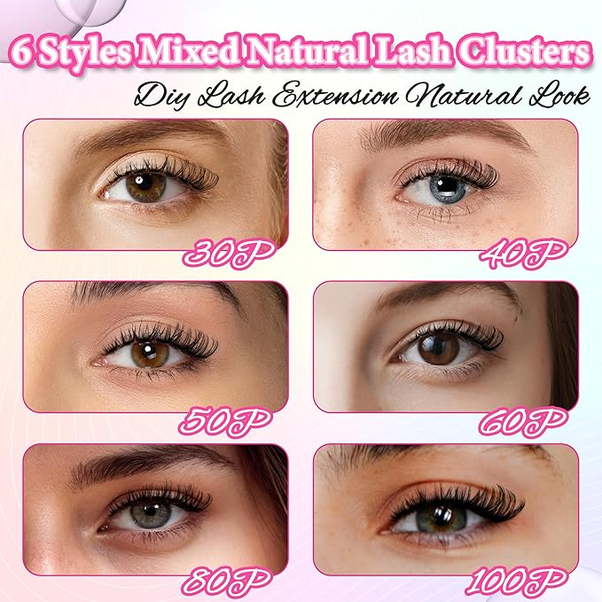 Gmagictobo Lash Clusters Fluffy DIY Lash Clusters Kit Volume Lash Extension Kit 570Pcs Individual Lashes Clusters Thin Band Eyelash Extension Kit Lash Bond and Seal Lash Tweezers