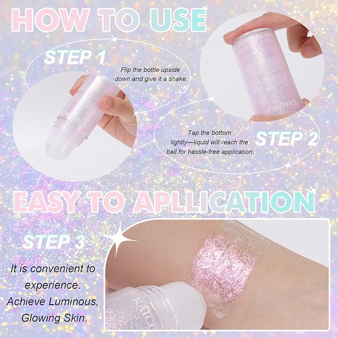 Roll-on Holographic Body Glitter Gel for Women, Sparkle Chunky Glitter Makeup for Christmas New Year Festival Halloween Party Rave, Face Glitter Makeup for Face Body Hair Lips (Aurora)