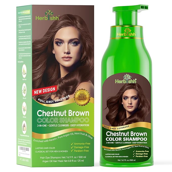 Herbishh Hair Color Shampoo for Gray Hair – Magic Hair Dye Shampoo – Colors Hair in Minutes–Long Lasting–500 Ml–3-In-1 Color for Women & Men –Ammonia-Free (Chestnut Brown)