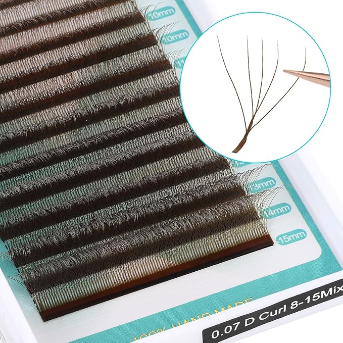 YY Eyelash Extensions Supplies Y Lash 5D Premade Fans 0.07D Curl Volume Lash Extensions Easy Fanning Lashes Matte Black Volume Eyelash Extensions(Brown-0.07D-8-15mix)