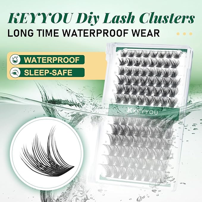 Lash Clusters 96pcs Individual Lashes Y03 D Curl 12mm Cluster Lashes KEYYOU Volume Wispy Lash Extension Soft&Comfortable Easy DIY at Home(Y03 D-12mm)