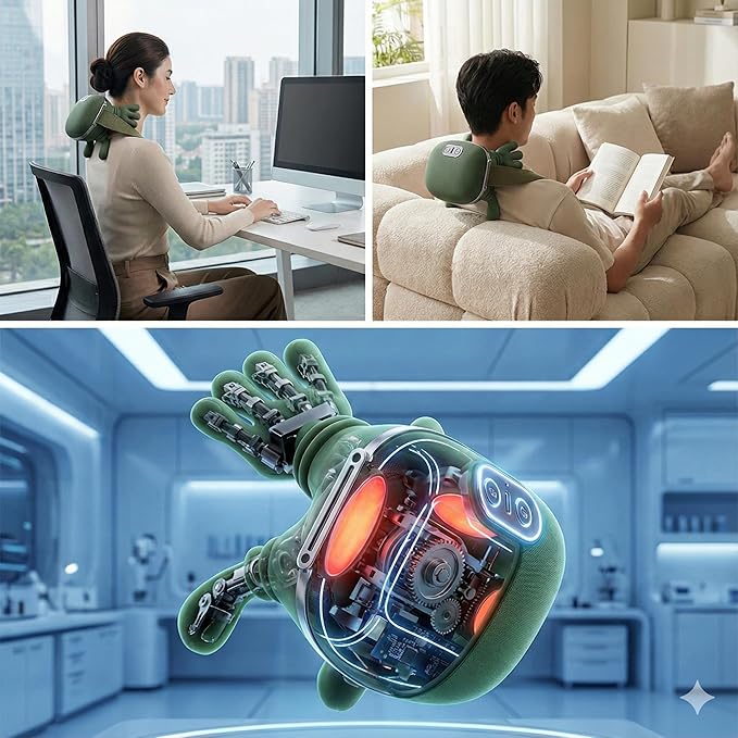 Portable Neck and Shoulder Massager with Soothing Heat, 4D Deep-Kneading Rechargeable Massage Device for Back and Body Use at Home, Office or On The Go
