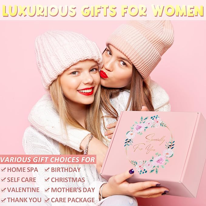 Birthday Gifts for Women Friendship, Rose Relaxing Spa Gifts Basket for Women Self Care Gifts, Thank You Gifts Bath Set Valentines Day Gifts for Mom Her Best Friend Wife Sister Coworker Nurse Teacher
