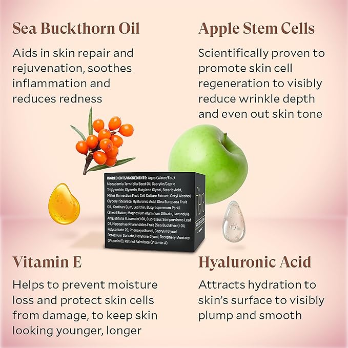 FIÈRA 24-Hour Rejuvenating Face Cream with Apple Stem Cells - Anti-Aging Moisturizer for Mature Skin, Day & Night Hydration, Improves Skin Tone, Texture, and Elasticity - 1.69 FL. OZ. / 50 ML