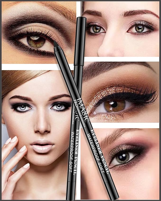 3 Pcs Matte Black Waterproof Smudge-proof Gel Eyeliner Pencil,Fade-Proof Eye Liner Water Line Pencil,Cat Eye/Smoky Eye Makeup Pen,Waterline Gel Eye Liner,Thanksgiving Makeup Gift Set for Women Girl